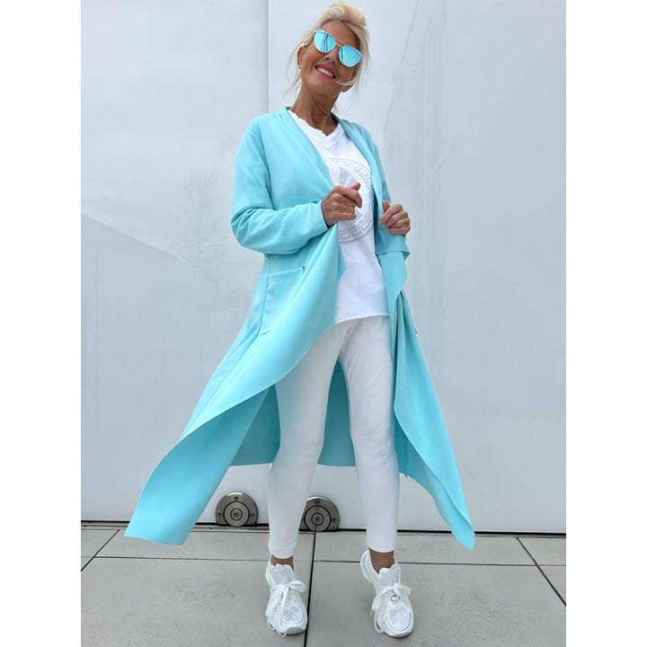 Women's Long Flowing Long Cardigan with Waterfall Hem and Pockets Amarae