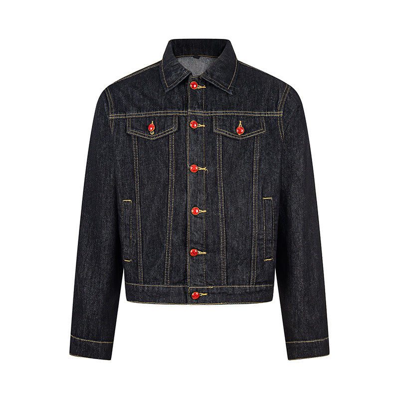 Women short-cut denim jacket in trucker style with decorative buttons Amarae
