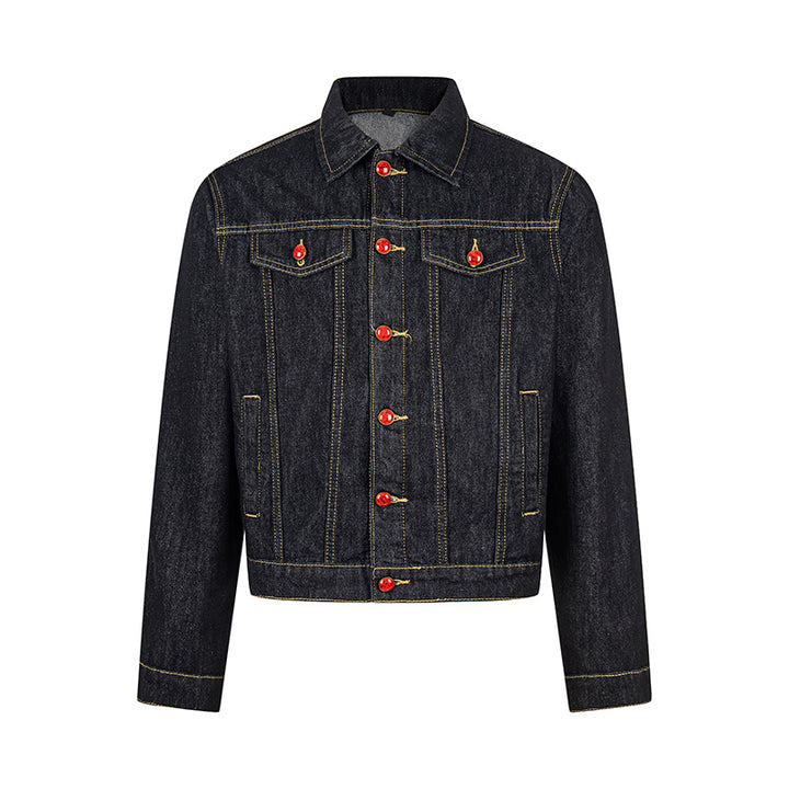 Women short-cut denim jacket in trucker style with decorative buttons Amarae