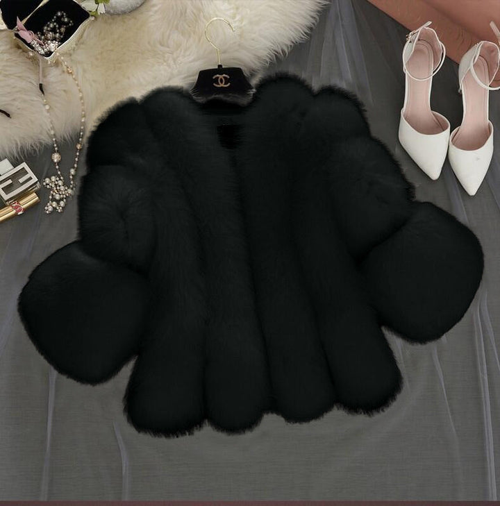 Women Fluffy Faux Fur Coat with Wide Cut Sleeves Lune London