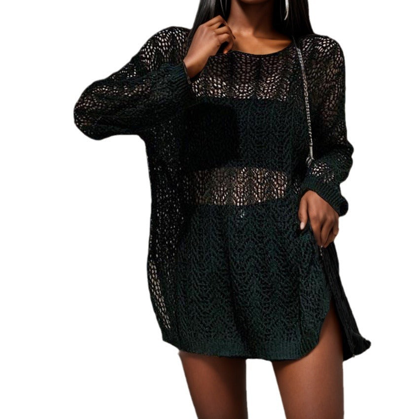 Ladies lightweight knit pullover with unique hole pattern Lune London