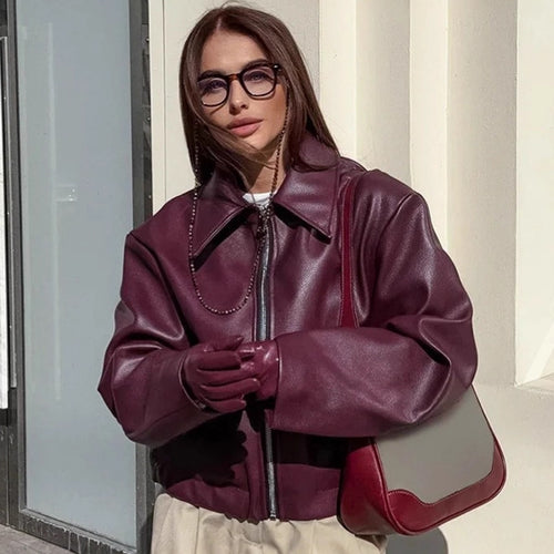 Veste en faux cuir tendance pour femmes avec col élégant Chic & Stil