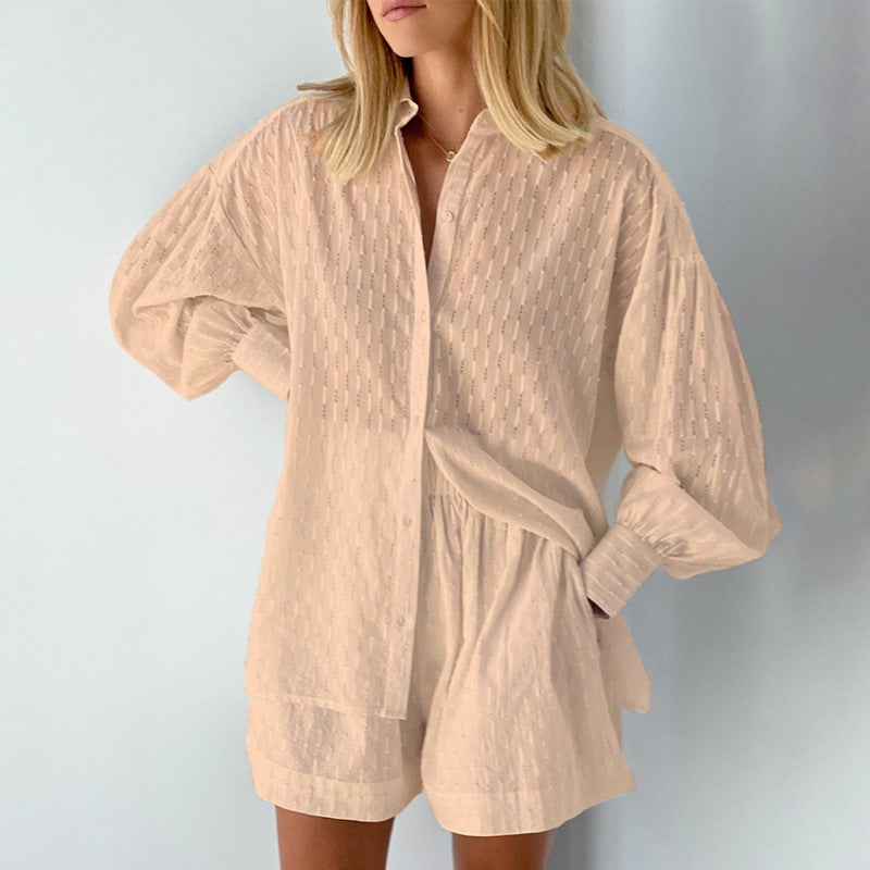 Women's stylish short sleeve pajama set with textured surface finish Lune London