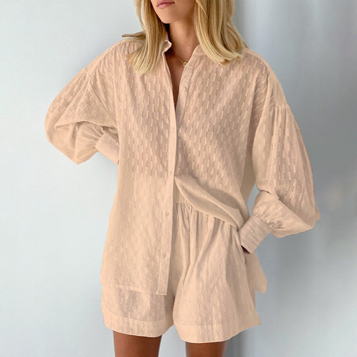 Women's stylish short sleeve pajama set with textured surface finish Lune London
