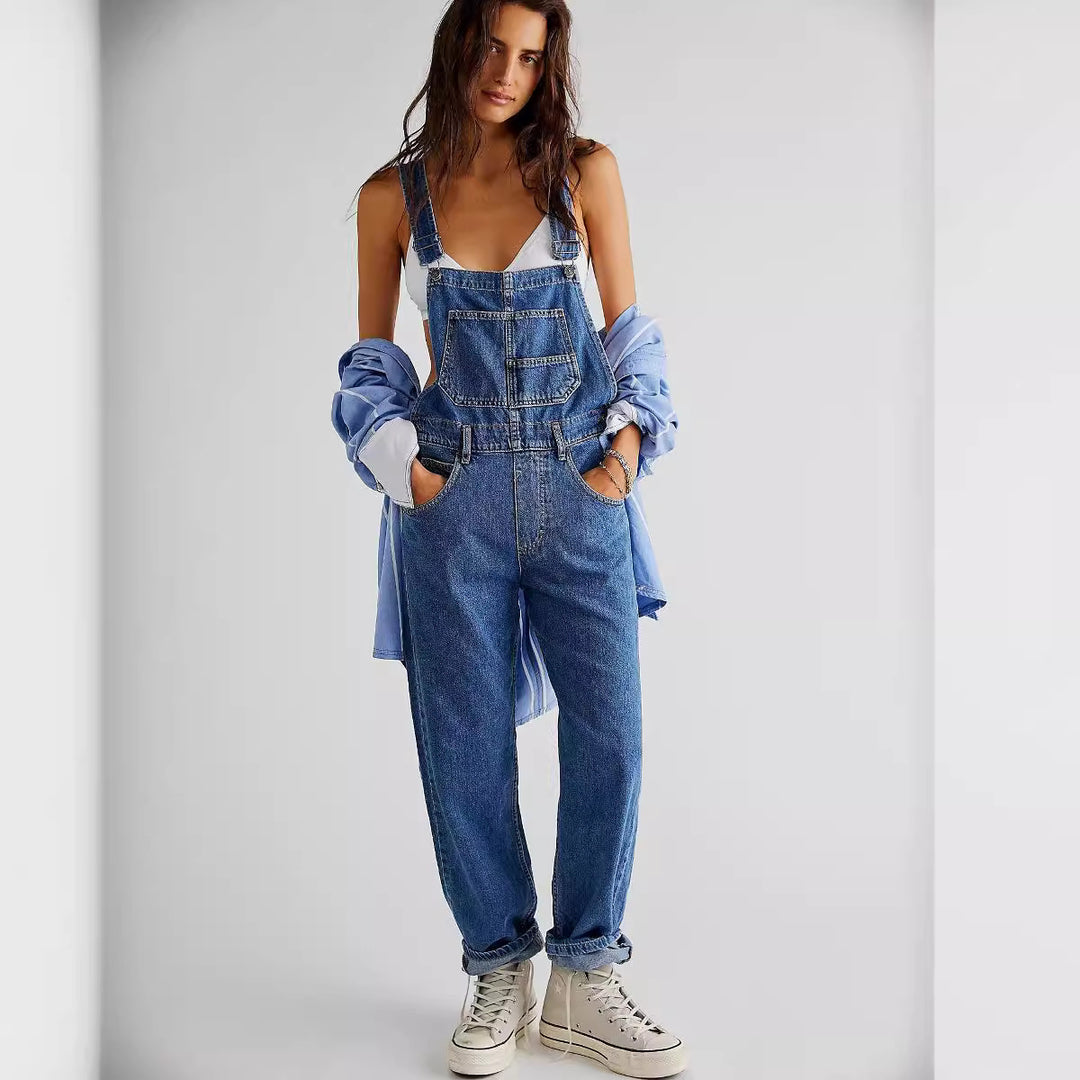 Women’s casual denim overalls with practical pockets and adjustable waistband Lune London