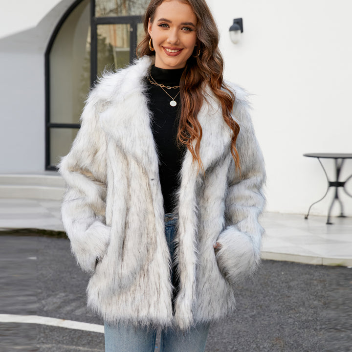 Ladies Luxury Faux Fur Jacket with Soft Collar Lune London