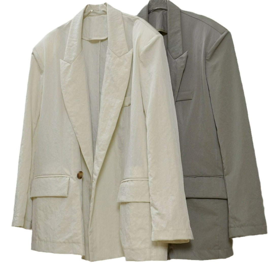Women Light Oversized Blazer in Washed Twill with Wide Lapel Line Amarae