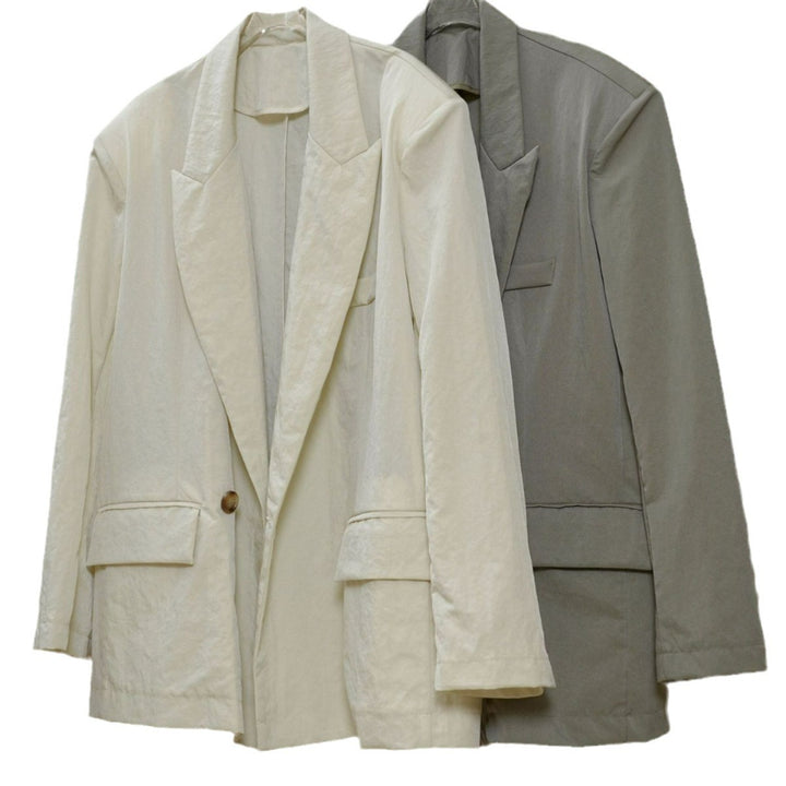 Women Light Oversized Blazer in Washed Twill with Wide Lapel Line Amarae