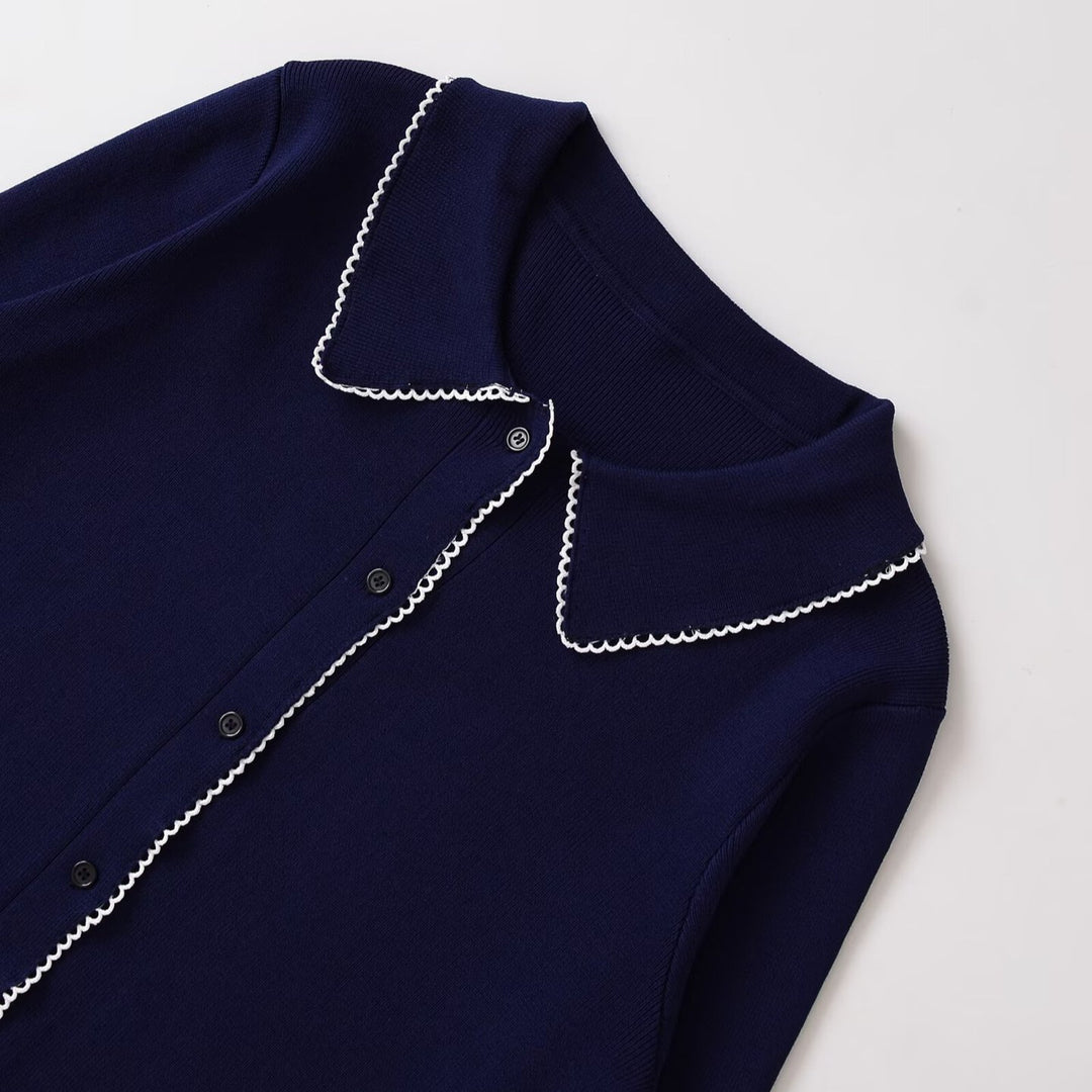 Ladies fashion cardigan with collar and buttonhole Lune London
