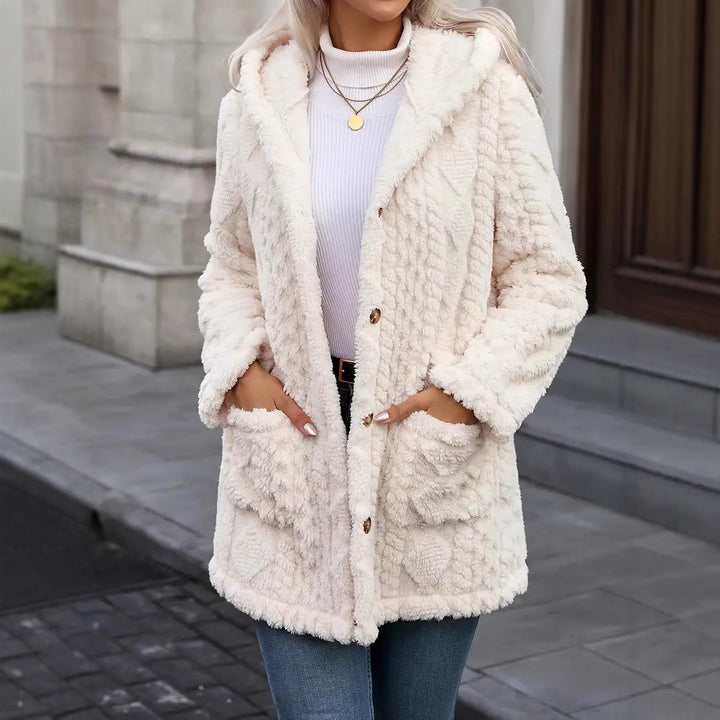Ladies comfortable and soft plush jacket with hood and pockets Lune London