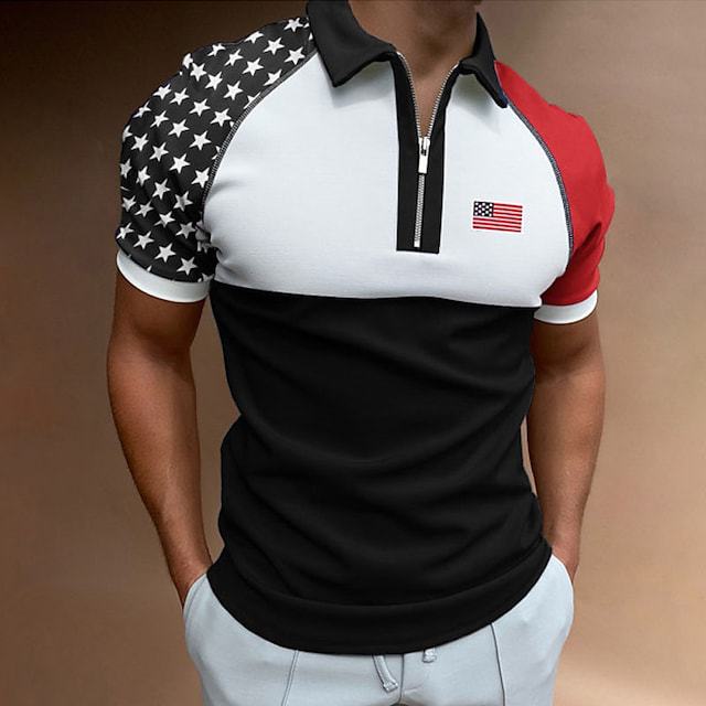 Men's Performance Polo Shirt with American Flag Application Lune London