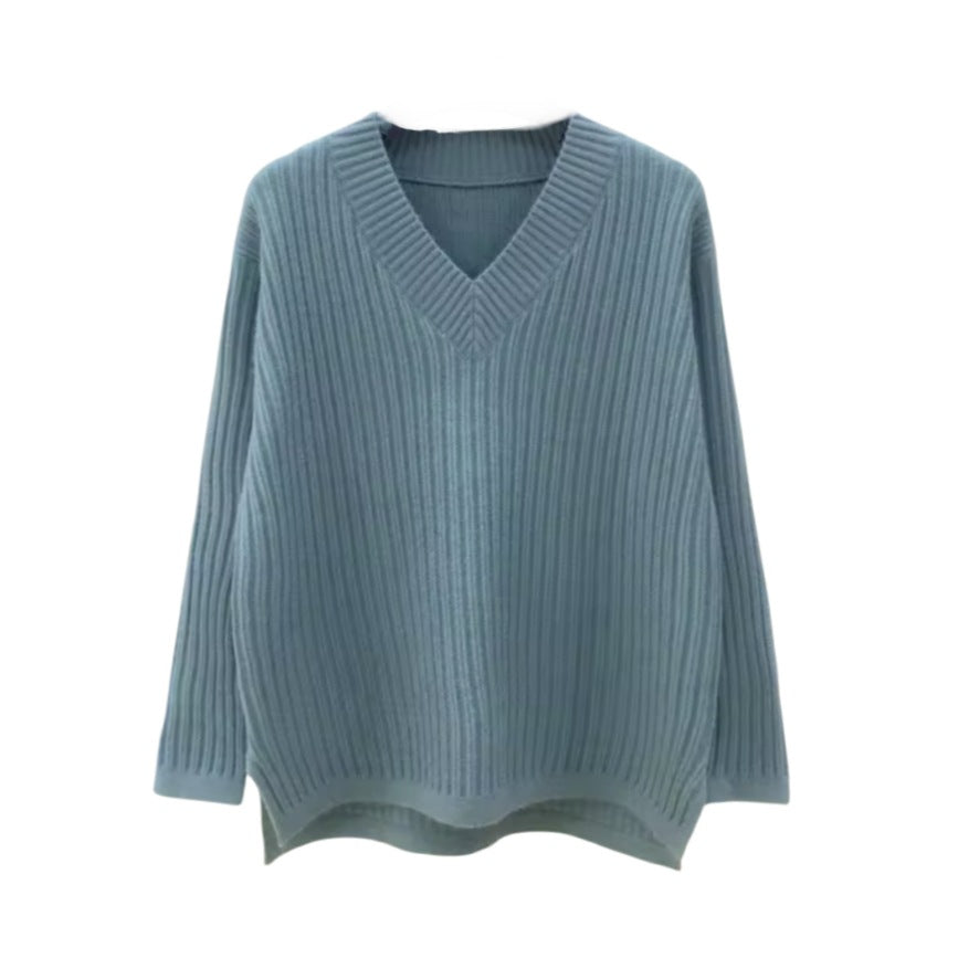Knit V neck sweater for women with a fine ribbed structure and a relaxed fit Lune London