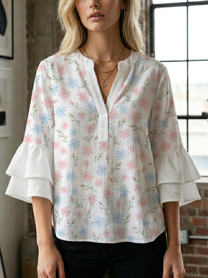 Women's blouse with voluminous wing sleeves and intense leaf pattern Lune London