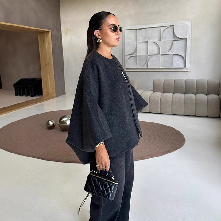 Women's Short Wool Blend Cape Jacket with Oversized Trumpet Sleeves Amarae