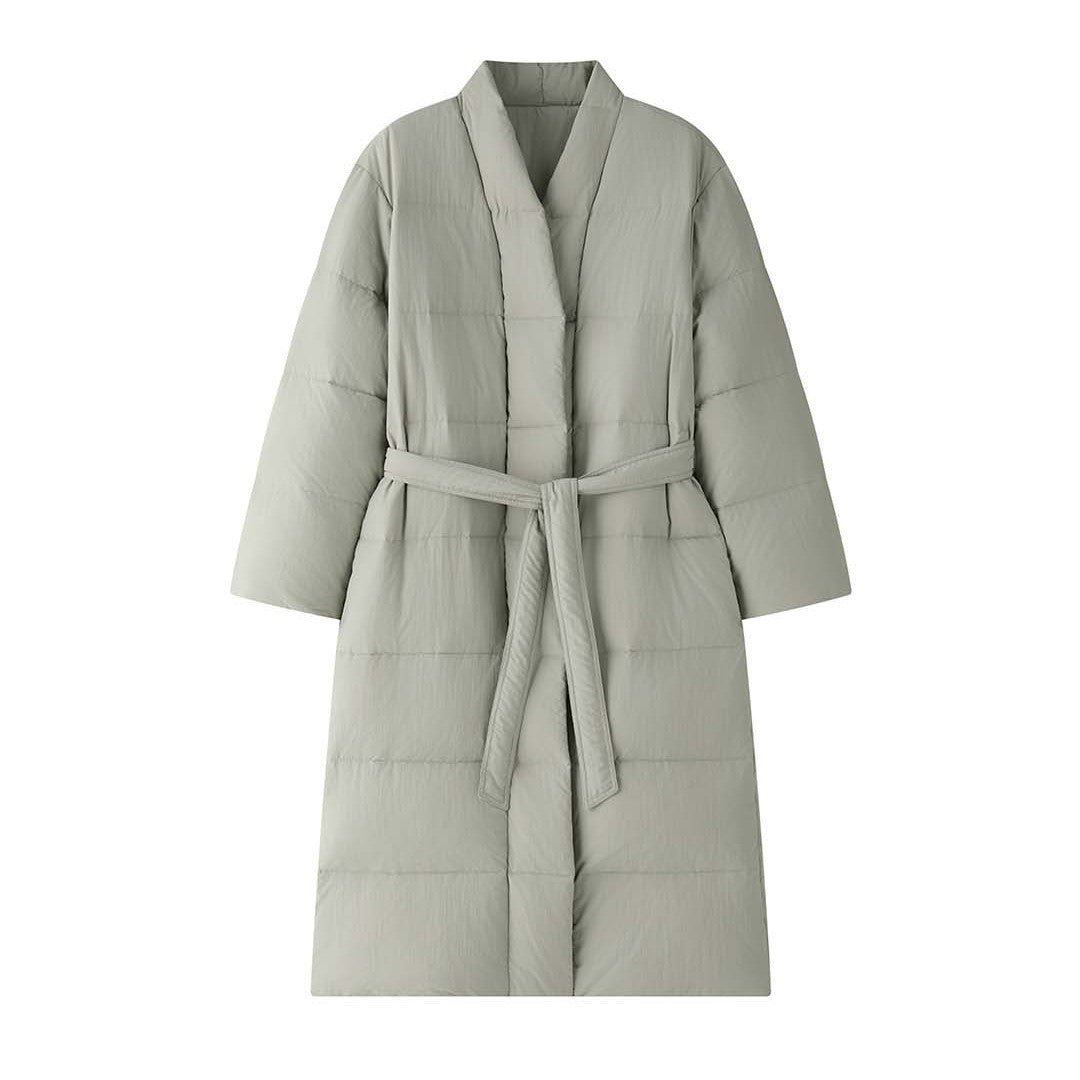 Women Longer quilted coat with kimono-like collar and oversized silhouette Amarae