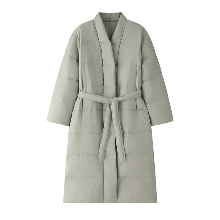 Women Longer quilted coat with kimono-like collar and oversized silhouette Amarae