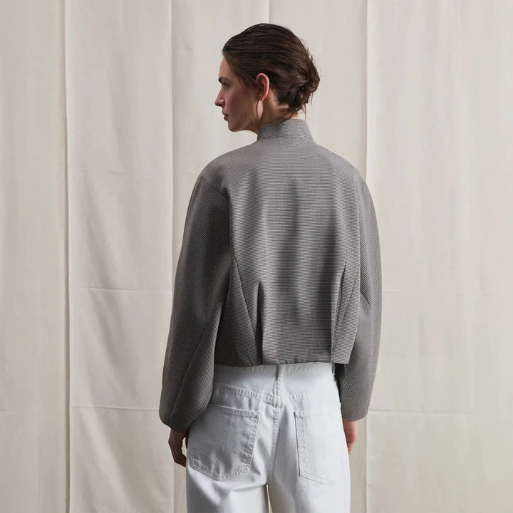 Women's short bomber jacket with raglan sleeves, stand-up collar, and fine houndstooth pattern Amarae