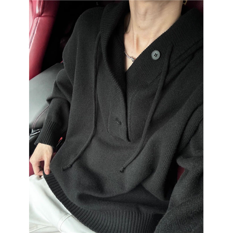 Men's casual hooded sweatshirt with button placket and thicker knitted structure Lune London
