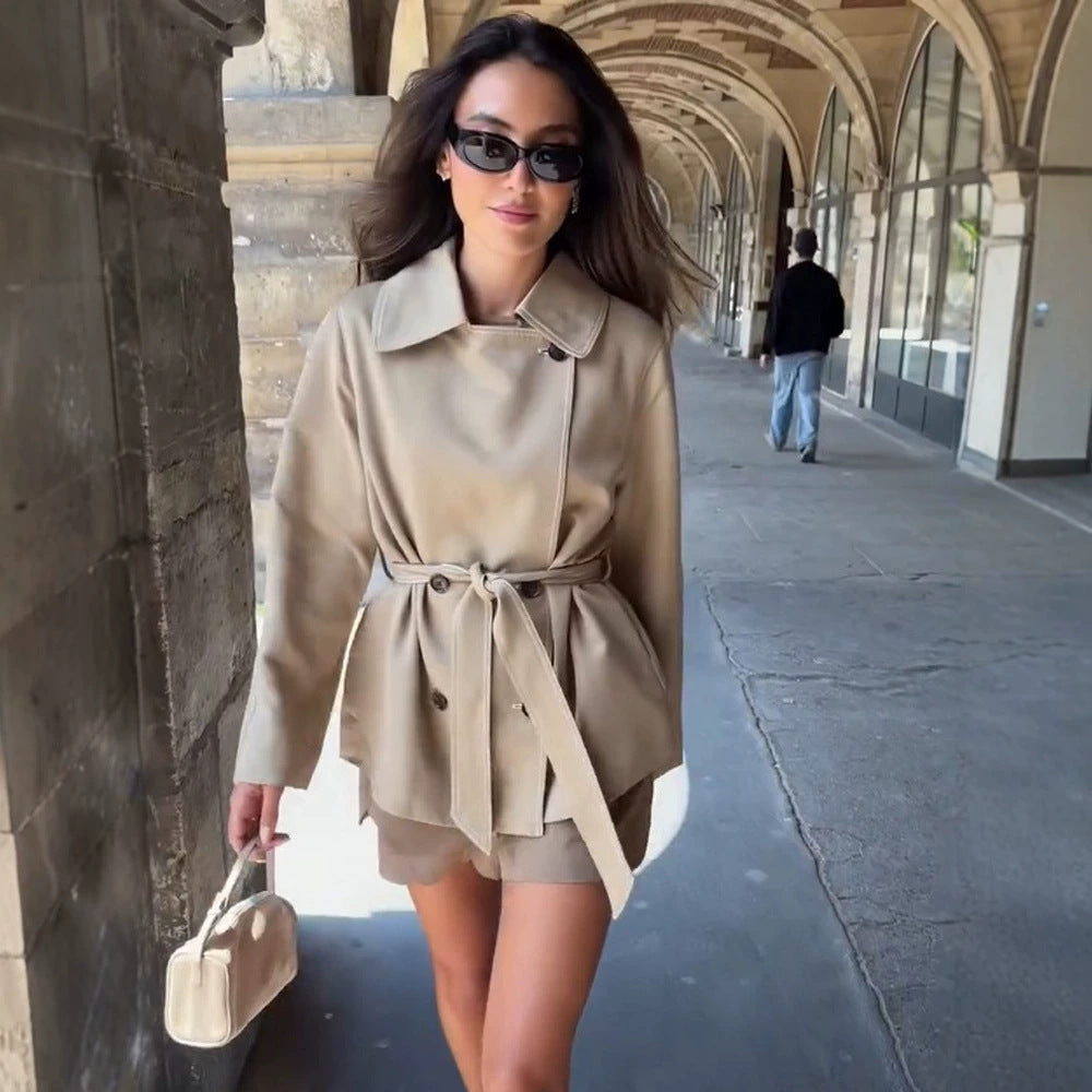 Women Tailored Short Jacket with Belt and Dropped Sleeves Amarae