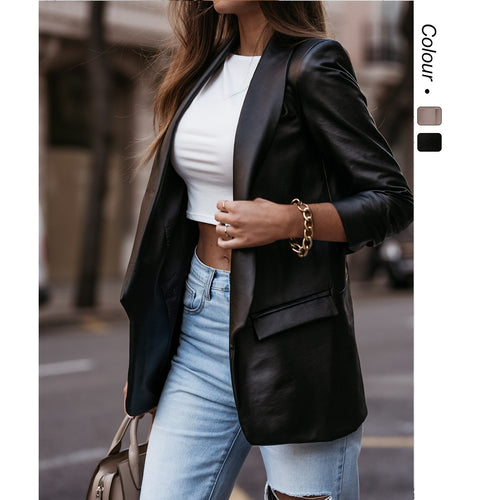 Ladies Elegant Leather Blazer with Modern Cut and Functional Design Amarae