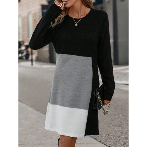 Knit dress for women with a modern design in color blocks Amarae
