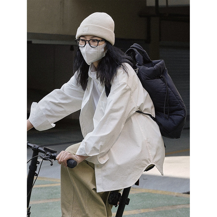 Women's Loose Utility Shirt made of Cotton Twill with Chest Pocket Amarae
