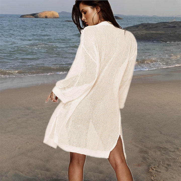 Women knitted top with airy mesh structure and wide sleeves Lune London