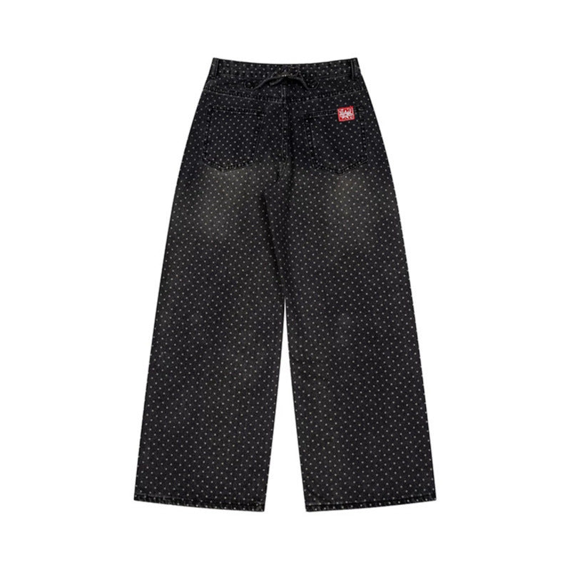 Women's High-Waist Wide Denim Culotte with Allover Polka Dot Pattern Amarae