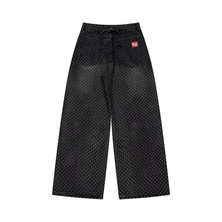 Women's High-Waist Wide Denim Culotte with Allover Polka Dot Pattern Amarae