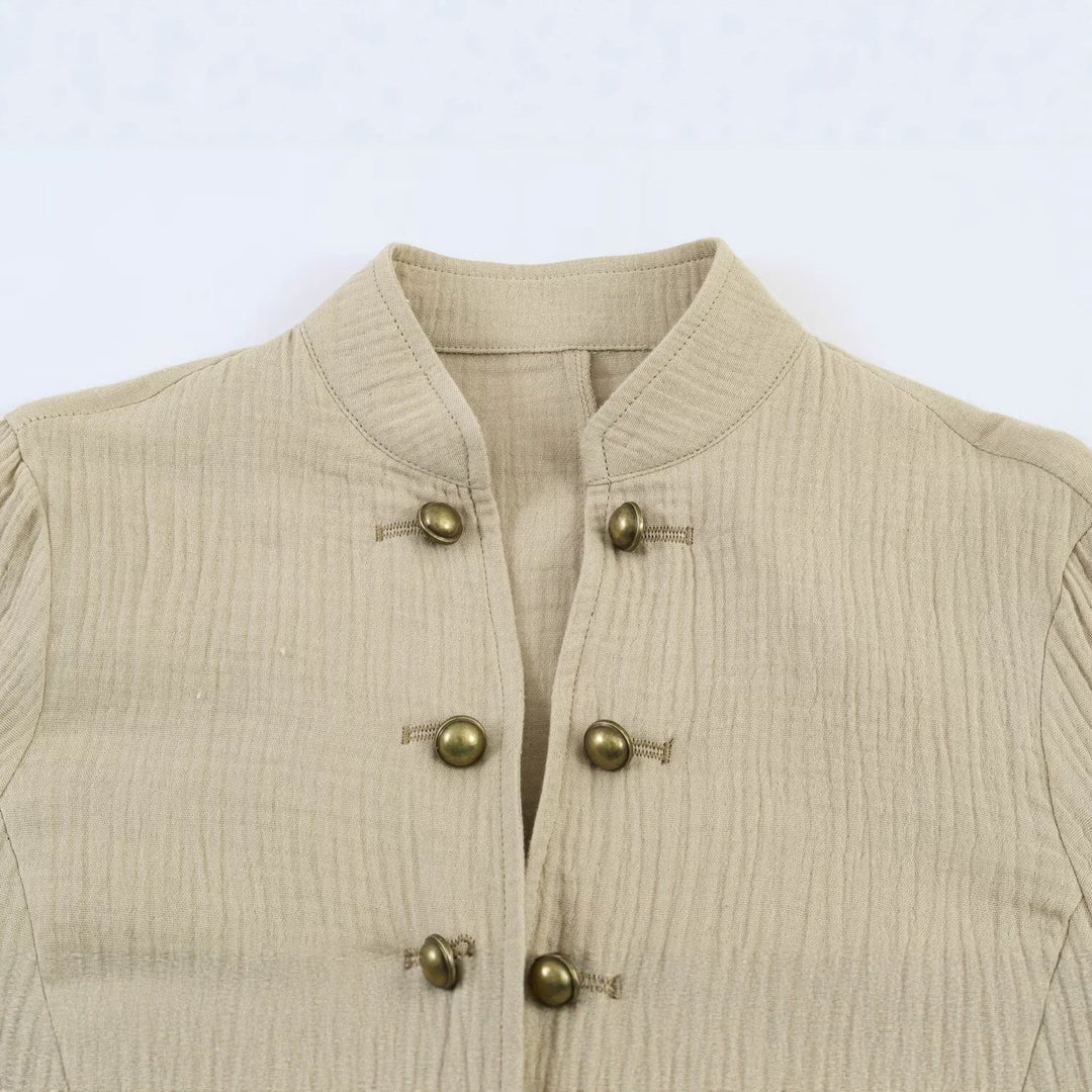Women's lightweight structured cotton jacket with stand-up collar and decorative buttons Amarae