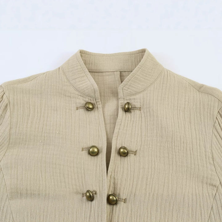 Women's lightweight structured cotton jacket with stand-up collar and decorative buttons Amarae