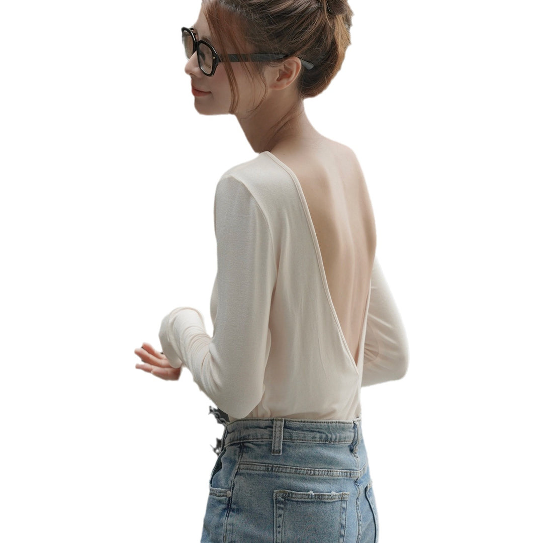 Women's Fitted Long Sleeve Shirt with Wide Boat Neck and Fine Jersey