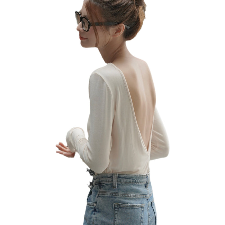 Women's Fitted Long Sleeve Shirt with Wide Boat Neck and Fine Jersey