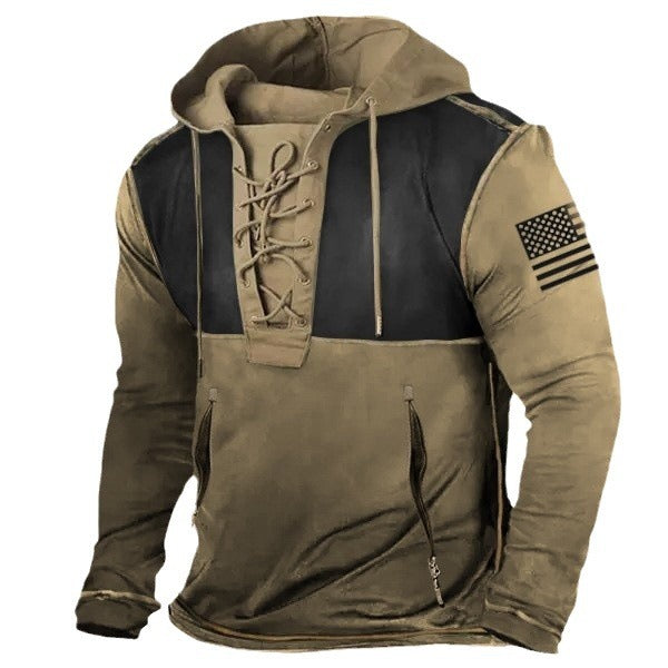 Men's hoodie with trendy lace detail and American flag pattern Lune London