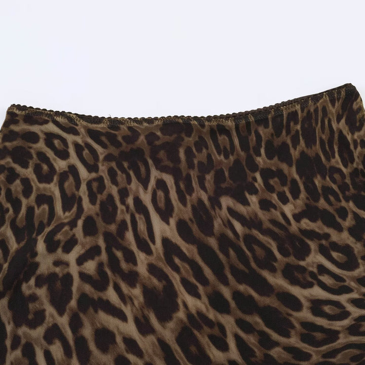 Ladies midi skirt with leopard print and flared chiffon layer Amarae