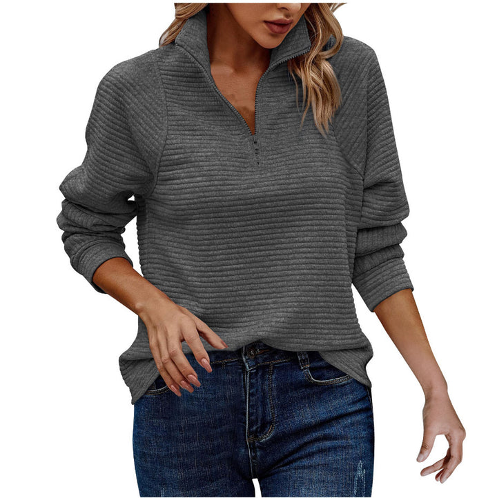 Casual sweatshirt jacket for women with stand-up collar and textured pattern Lune London