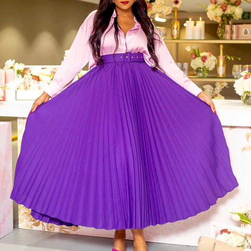Women's Pleated Midi Skirt with Elegant Waist Fit and Removable Belt Amarae