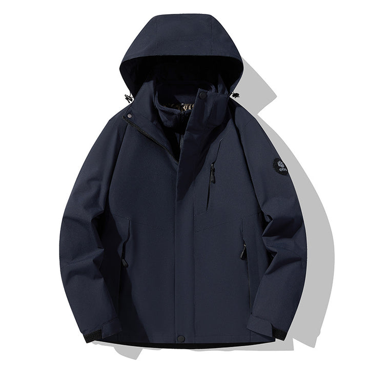 Men's three-layer breathable softshell trekking jacket with integrated fleece collar and adjustable hood Amarae