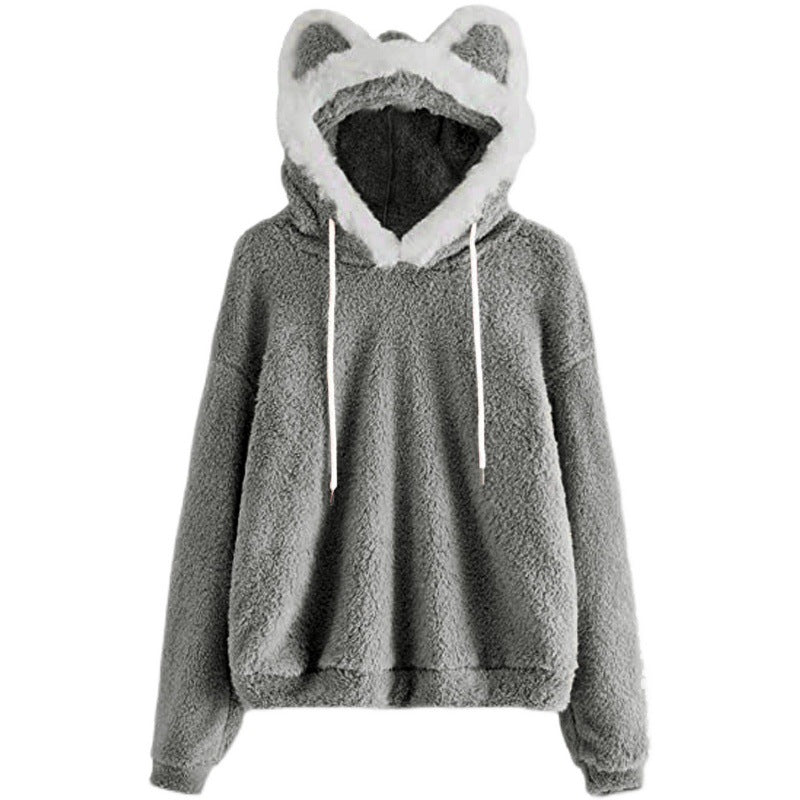 Ladies Cozy Hoodie with Cat Face Lune London