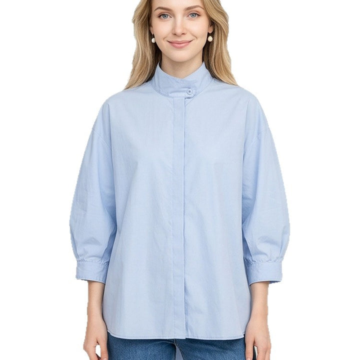 Women Oversize Blouse with concealed button placket, 3/4 sleeves and lightweight poplin quality Amarae
