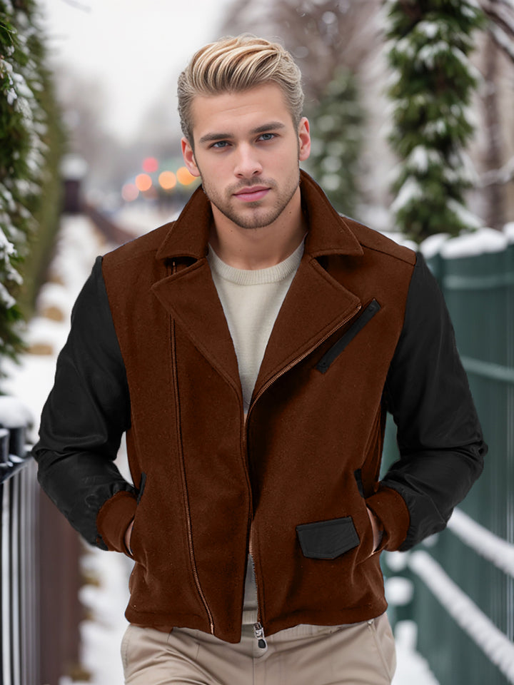 Fashionable combined fleece jacket for men with leather accents Lune London