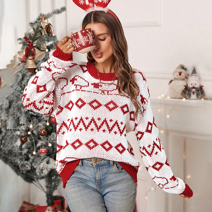 Knitted sweater for women with festive pattern and round neck Lune London