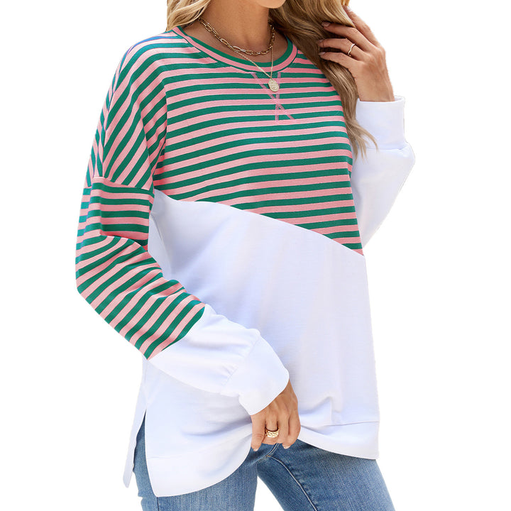 Casual women's sweatshirt with striped design and contrasting hem Amarae