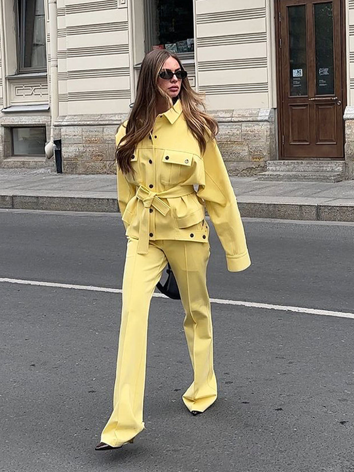 Women's Utility Blazer with Tie Belt and High-Waisted Trousers Amarae
