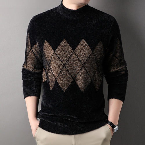 Elegant turtleneck sweater for men with a modern diamond pattern Amarae