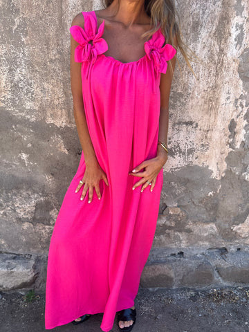 Fluid maxi dress for women with decorative ties at the shoulders Lune London