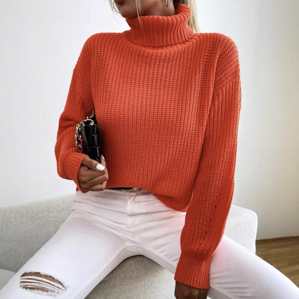 Ladies Comfortable Chunky Sweater with Turtleneck and Textured Knit Lune London