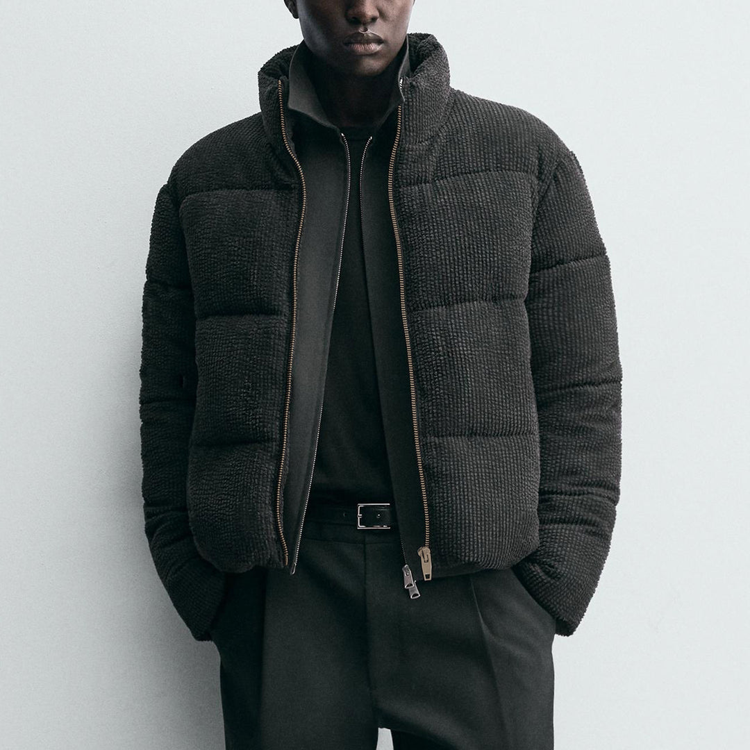 Men's short quilted jacket in cord structure with high stand-up collar Amarae