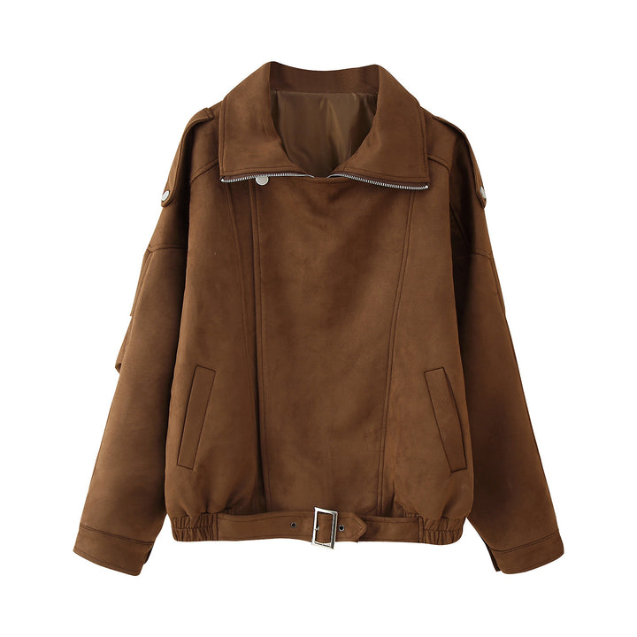 Oversized faux leather jacket for women with an elegant collar and an adjustable drawstring waist Lune London
