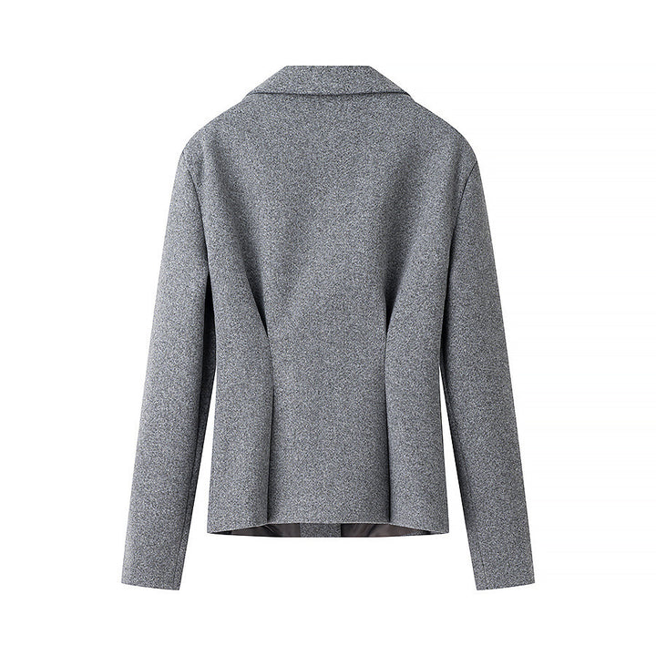 Women's Two-Piece Tailored Wool Suit with Textured Shoulder Blazer and Pleated Midi Skirt Amarae